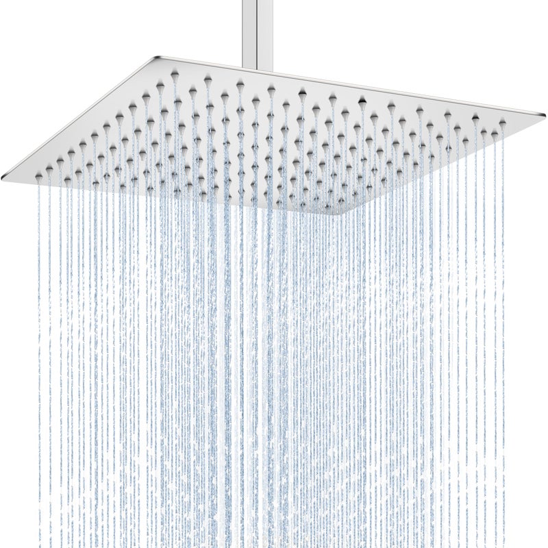 Midanya Rain Shower Head, Stainless Steel Large Rainfall Shower Head High Pressure, Bathroom Waterfall Square Showerhead, Ceiling or Wall Mount,Polish Chrome 12 Inch - Image 1